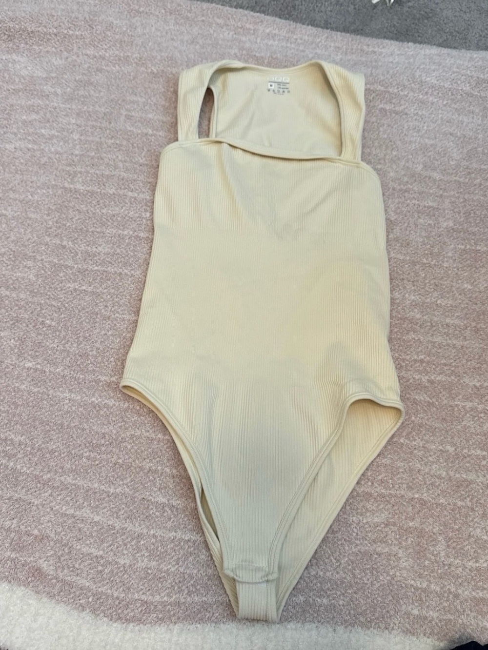 Ribbed Cream Women’s Bodysuit - Sleeveless Square Neck